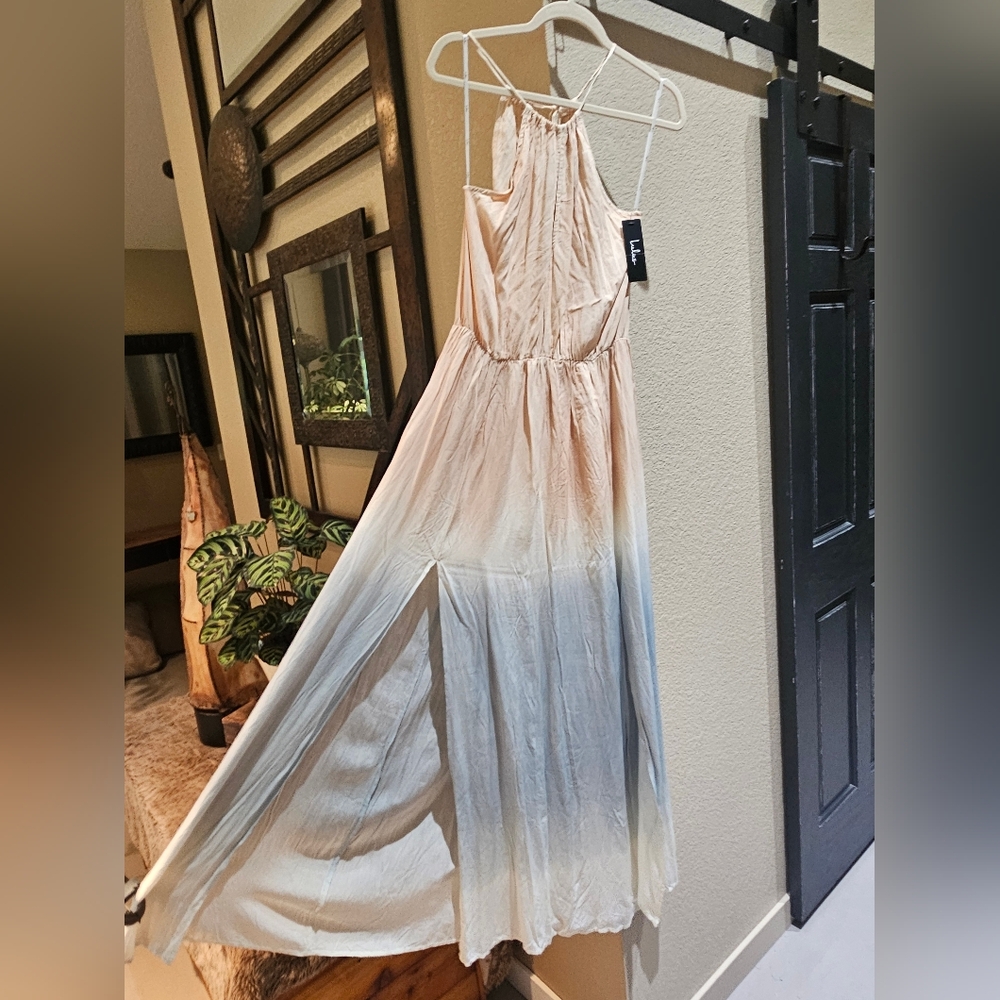 NWT Lulus Summer Light Ombre Summer Dress Peach Grey White Size Sm Adjustable - Picture 9 of 11
